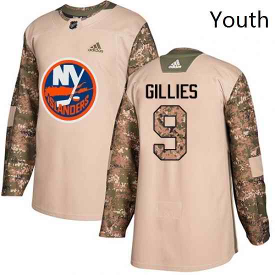 Youth Adidas New York Islanders 9 Clark Gillies Authentic Camo Veterans Day Practice NHL Jersey